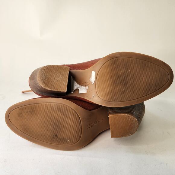 Nine West Hippy Chic Booties 7M Perforated Leather Brown Ankle Boot - Picture 8 of 9